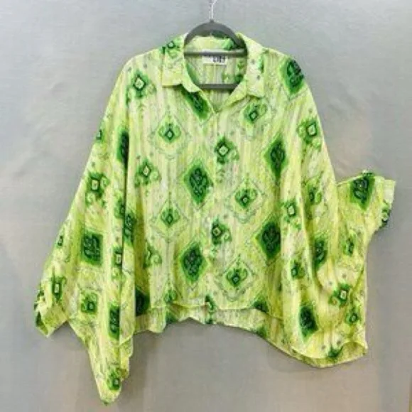 Bucketlist Oversized Batwing Sleeve Sheer Shirt Green Patterned Shirt small - Picture 3 of 3